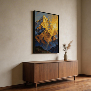 《金峰耀日》厚涂油画挂画步步高升办公室玄关入户走廊过道装饰画