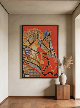 《彩骥焕橙》鎏金挂画肌理骏马玄关入户波西米亚风艺术墙面装饰画