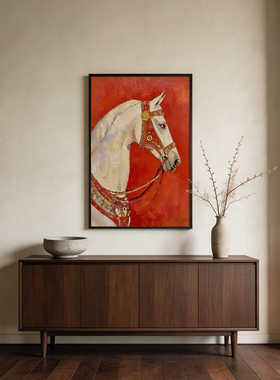 《赤韵玉骏》马到成功挂画鸿运当头玄关入户过道走廊背景墙装饰画