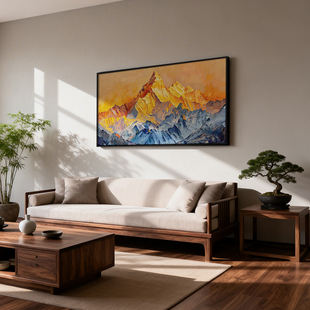 《孤峰金顶》厚涂油画挂画步步高升酒店大堂客厅沙发背景墙装饰画