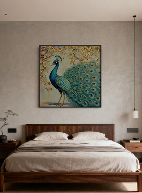 《屏开锦绣》孔雀挂画鸿运当头客厅卧室玄关入户公司前台装饰画