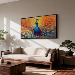 《彩羽呈祥》厚涂油画晶瓷挂画吉祥纳福沙发卧室床头背景墙装饰画