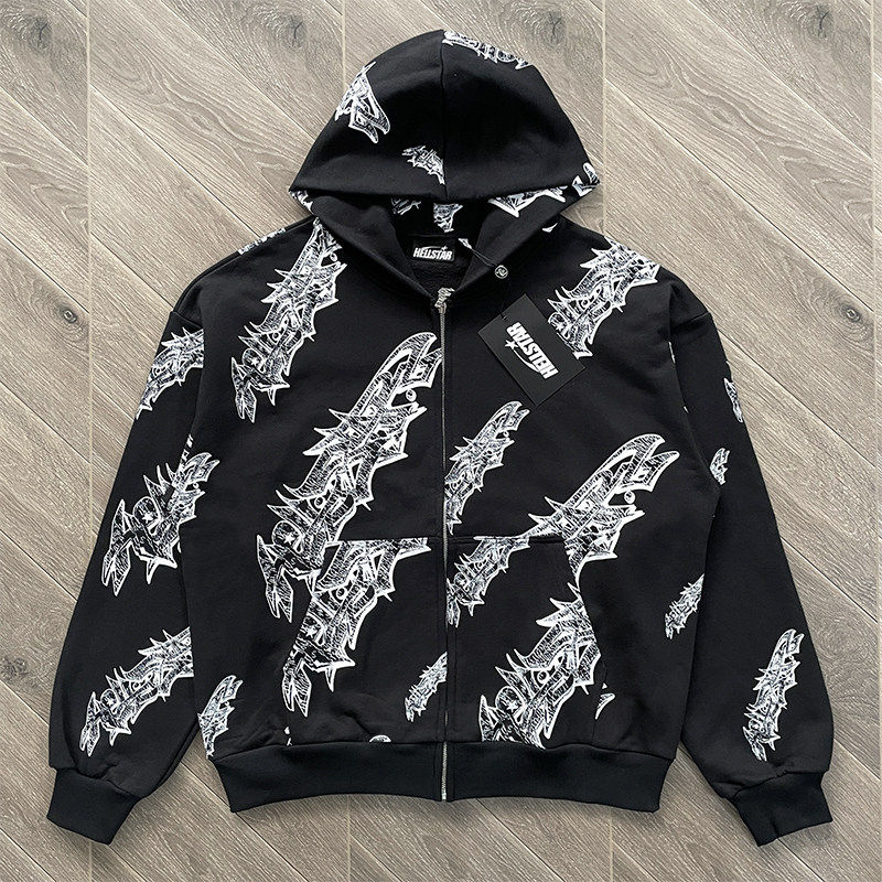 Hell  Graffiti Zip Up Hoodie 印花连帽拉链卫衣外套潮牌帽衫