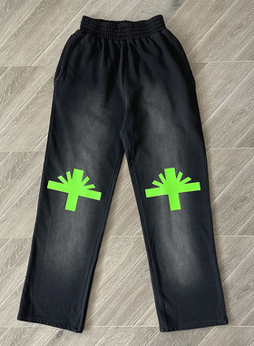 Vertabrae sweatpants洗水立体印花字母欧美毛圈运动休闲长裤卫裤