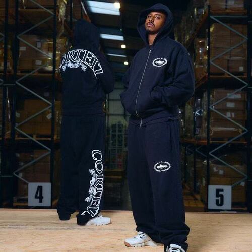 Corteiz Tracksuit Drill 恶魔岛美潮宽松棉连帽拉链开衫卫衣长裤