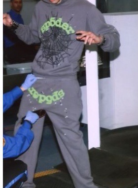 Sp5der Young Thug  555555 Slate Grey 灰色连帽卫衣男女长裤潮