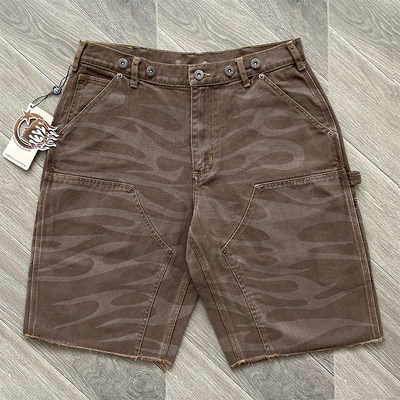 hell  Camo  Denim 重工洗水棕色迷彩休闲五分裤美潮短裤卫裤