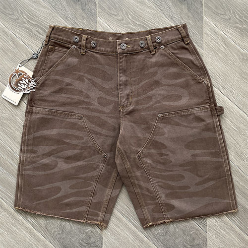 hell  Camo  Denim 重工洗水棕色迷彩休闲五分裤美潮短裤卫裤