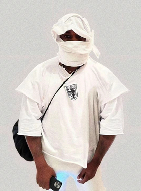 KANYE YZY  VULTURES YEEZY双鹰 一体剪裁坎肩型短宽潮短袖T恤tee