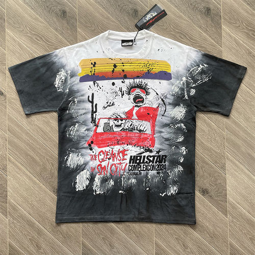 HELL Gradient rock扎染渐变摇滚嘻哈印花宽松男女短袖T恤tee