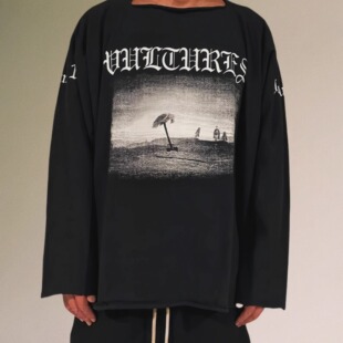 KANYE YZY VULTURES 一刀剪领口YEEZY专辑周边 宽松长袖潮T恤tee