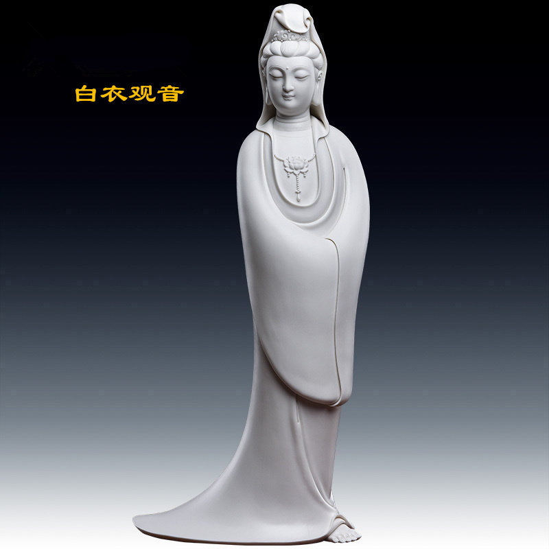 德化白瓷大师手工白衣观音佛像陶瓷礼品佛堂家居供奉摆件结缘包邮