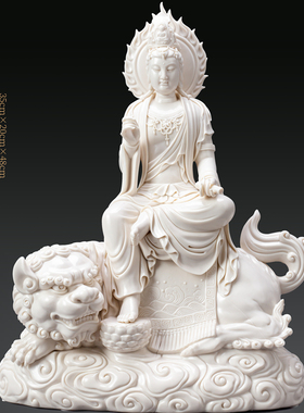 手签限量德化大师手作陶瓷文殊菩萨塑像家居摆设供奉装饰收藏包邮