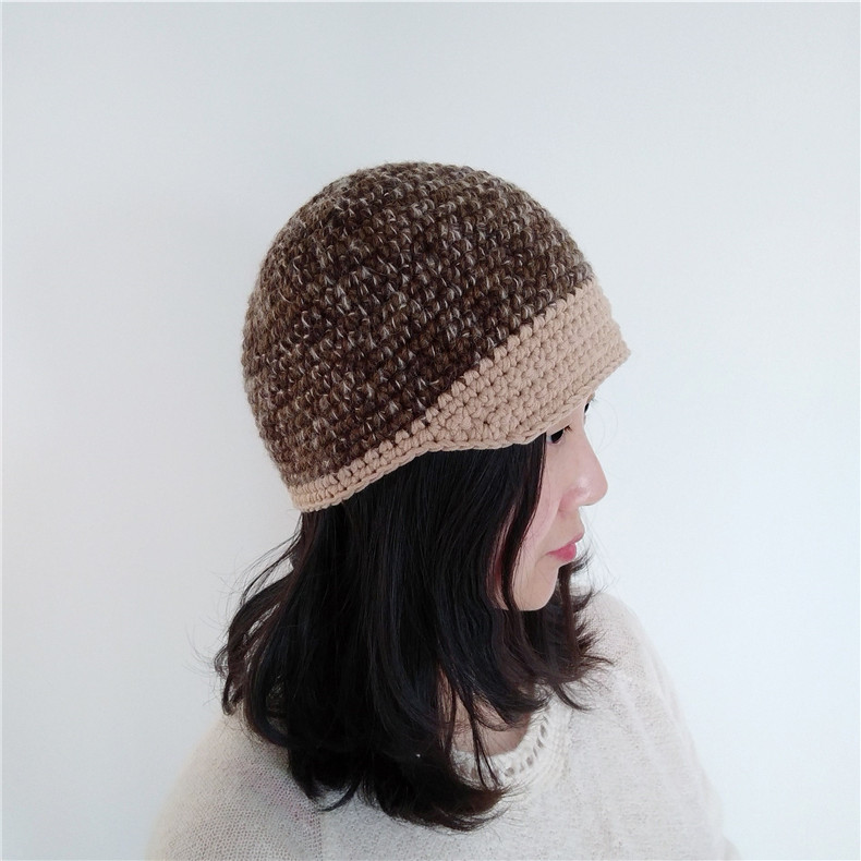 羊毛土豆夫人原创纯毛双色包头帽