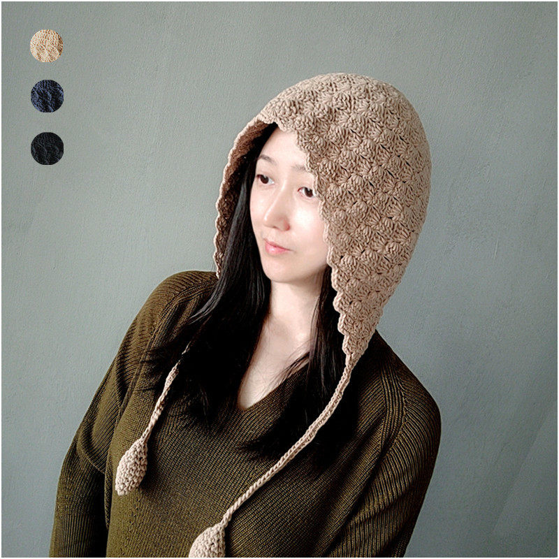 春秋冬季女护耳帽宽松大头手工帽土豆夫人原创【纯棉席子花护头帽