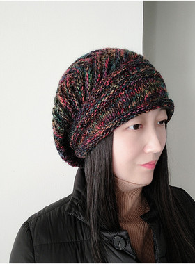 冬季女款帽宽松大码头手工帽土豆夫人原创【花线羊绒大波纹贝雷帽