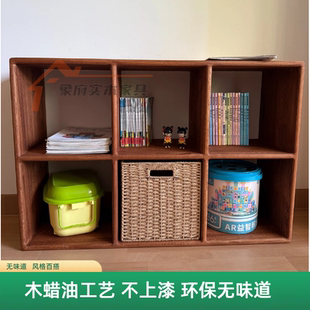 复古樱桃色格子柜自由组合电视柜实木储物柜实木书架落地矮书柜