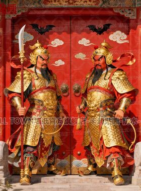 爆款威武门神自粘墙贴家居