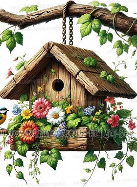 网红手绘木头鸟屋贴画森系小清晰ins风墙贴门贴入户门装饰自粘贴