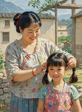 80年代怀旧乡村风情妈妈梳头复古装饰画墙贴门贴家用出租屋贴画