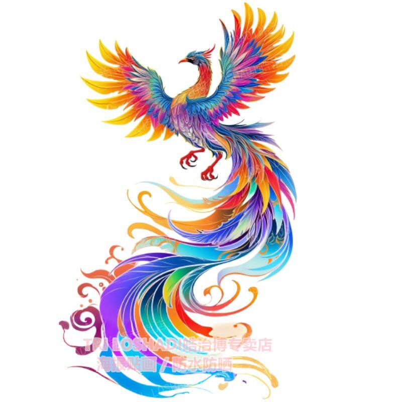 国潮新款凤舞九天凤凰贴纸自贴画龙凤图案贴纸防水遮丑墙贴画车贴