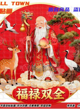 福禄双全寿星拜寿防水自粘墙贴