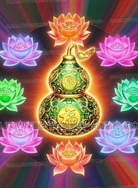 好运七彩莲花葫芦墙贴纸海报墙贴门贴玄关走廊网红装饰画墙上自贴