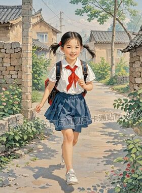 新款童年回忆上学路上报墙贴画教室走廊卧室宿舍房间装饰画自粘画