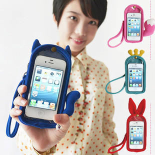 可触屏透明挂脖手机包 适用于苹果华为手机套袋oppo可爱兔耳朵