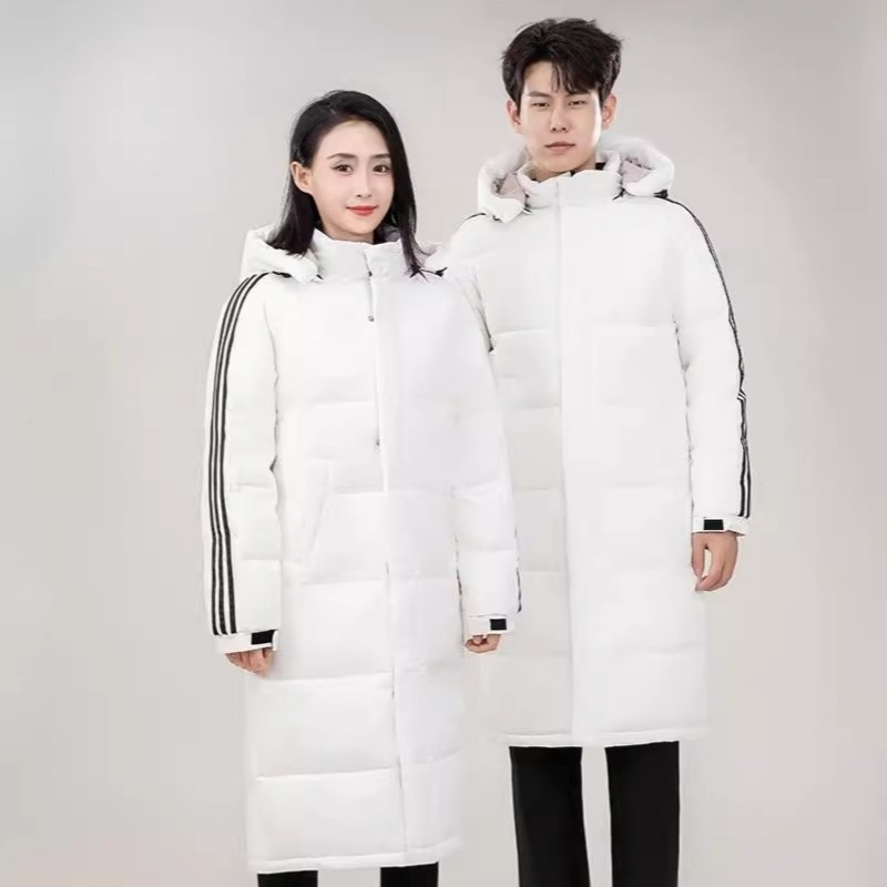 可定制运动长款情侣羽绒服连帽三条杠白鸭绒男女同款外套898-P120，男装羽绒服，星座1210A