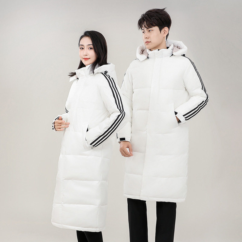 可定制运动长款情侣羽绒服连帽三条杠白鸭绒男女同款外套898-P120,男装羽绒服,星座1210A