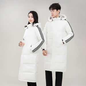 可定制运动长款情侣羽绒服连帽三条杠白鸭绒男女同款外套898-P120图片