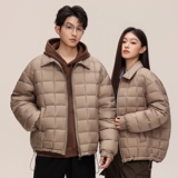 标90%轻薄款复古棋盘格翻领羽绒服男女同款秋冬季防寒外套P210，男装羽绒服，星座1210A