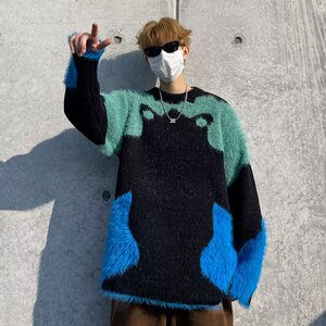 冬装新款仿貂绒毛衣套头时尚拼色保暖网红百搭连帽雅痞my160-P60图片