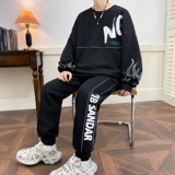 春秋季休闲宽松白色圆领卫衣套装男士痞帅高级感运动裤两件套P70，男装休闲套装，星座1210A