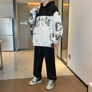 2025春秋拼色运动休闲潮流男百搭卫衣卫裤青年韩版套装两件套P100图片