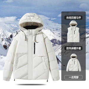 2025冬装可拆卸袖羽绒服男士高品质短款连帽加厚外套YR2411-P200,黄咖色搭配什么颜色外套图片