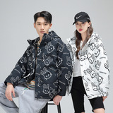 2025新款羽绒服男冬装潮流涂鸦兔子连帽外套男女情侣款yr235-P100，男装羽绒服，星座1210A