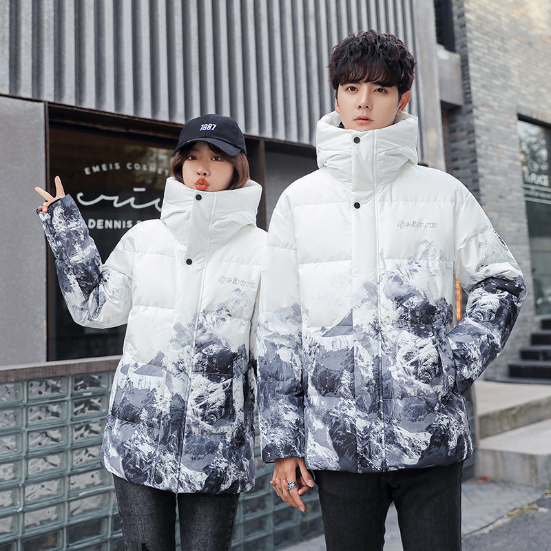 现货冬潮牌羽绒服情侣时尚连帽雪山渐变户外青少年INS风yr26-P80图片