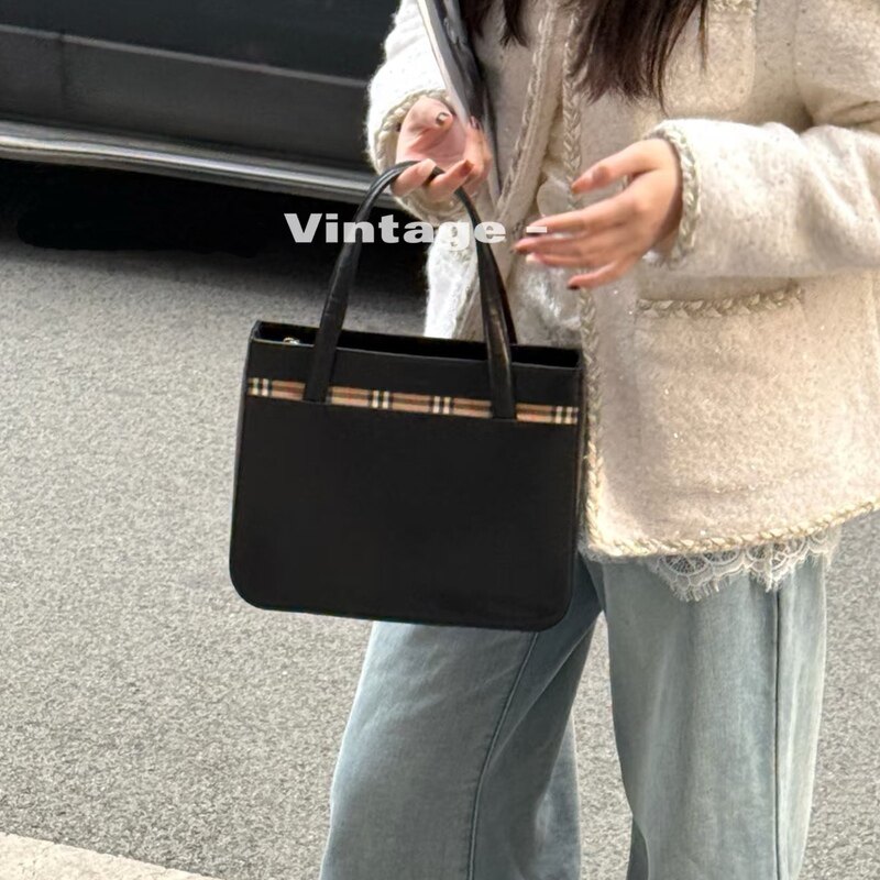 不退换vintage Burberr* B家中古包琴谱包全皮薇薇安手提包学院风