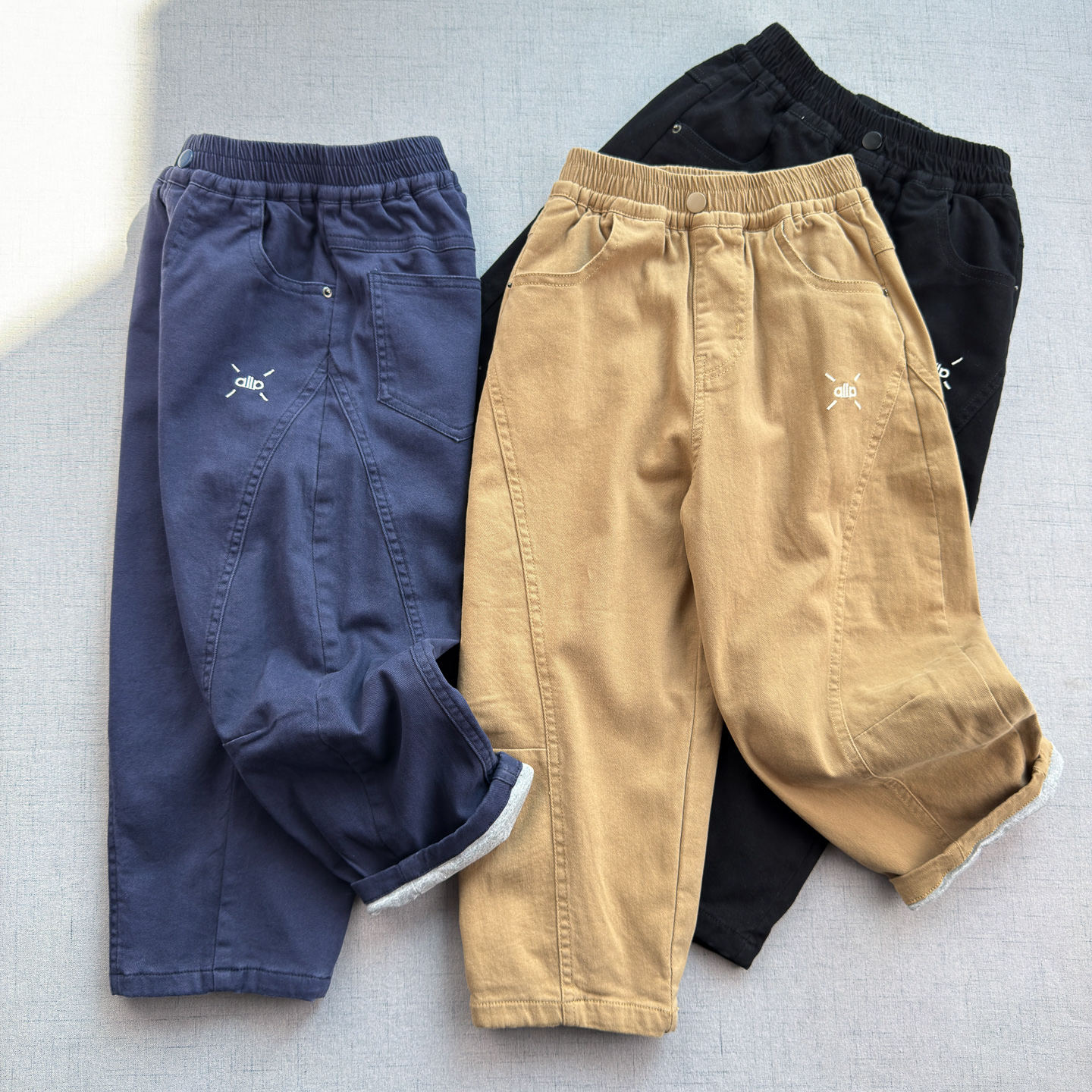 纯棉内衬双层加厚弯刀裤休闲夹裤