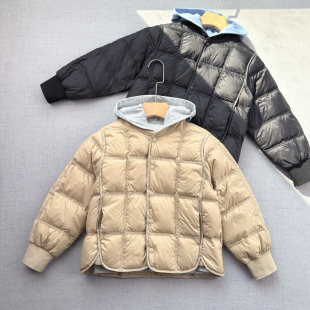 儿童秋冬鸭绒立领外套校服内胆 轻薄羽绒服 可亲子 国潮方格 90绒