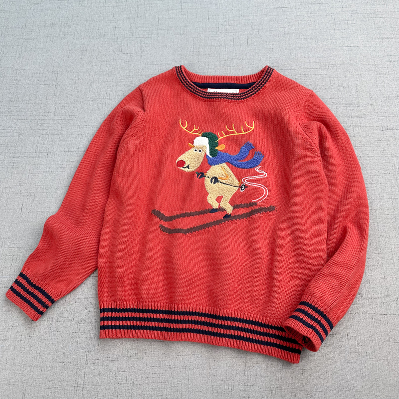 欧美秋冬儿童纯棉毛巾绣小鹿毛衣