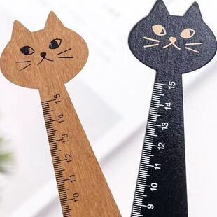韩国创意卡通尺子猫咪绘图尺可爱木尺环保复古文具直尺学习用品