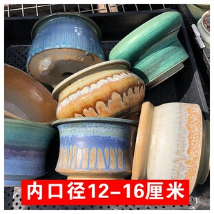 16cm大口径多肉花盆景德镇手工拉坯粗陶简约群生老桩盆 内口径12