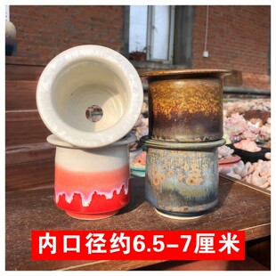 内口径约7厘米小老桩景德镇手工拉坯粗陶透气冰花松针多肉花盆