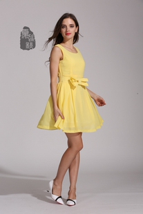 亏甩清仓 连衣裙 尺码 偏小 高腰大摆蝴蝶结雪纺无袖