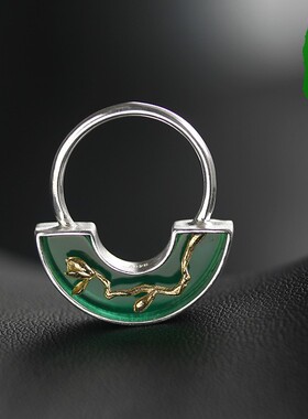 925银天然绿玛瑙戒指