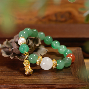 PIPISHOP 925银镀金宝宝佛吊坠天然白幽灵非洲翠单圈手串