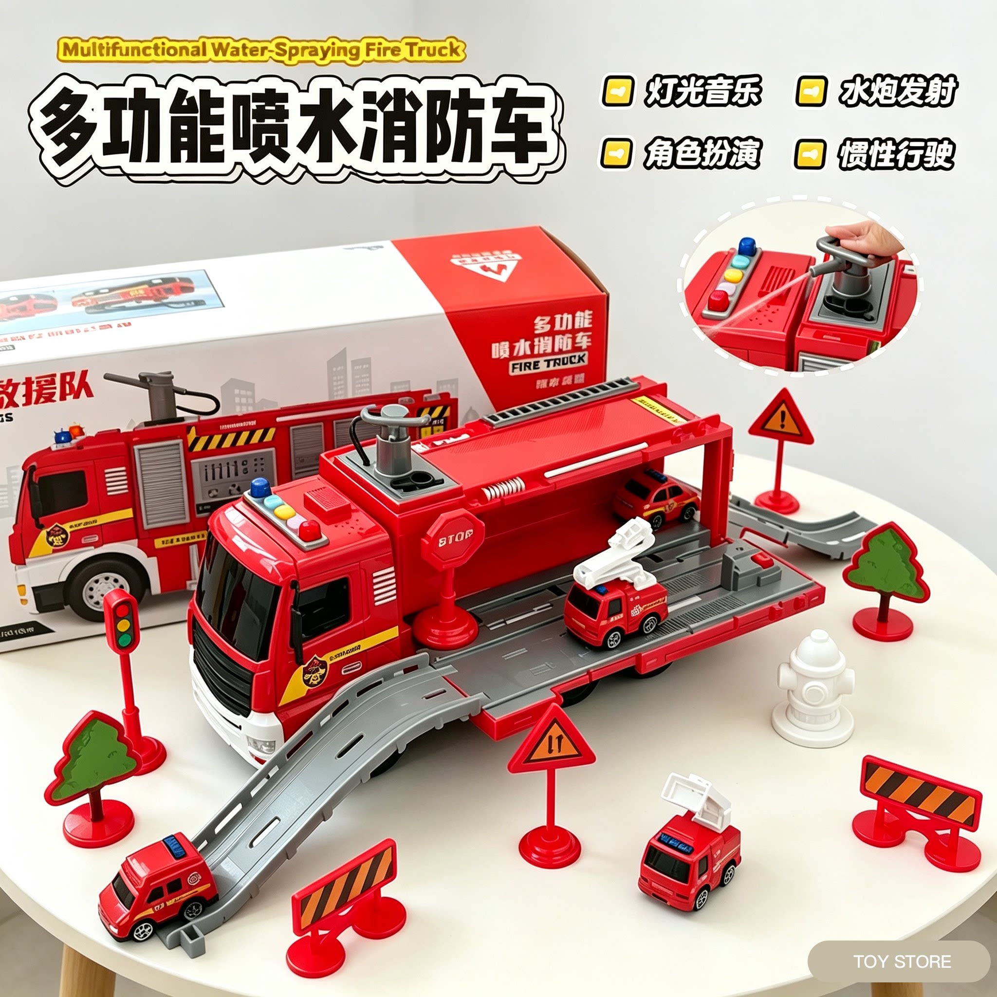 儿童喷水消防车轨道玩具